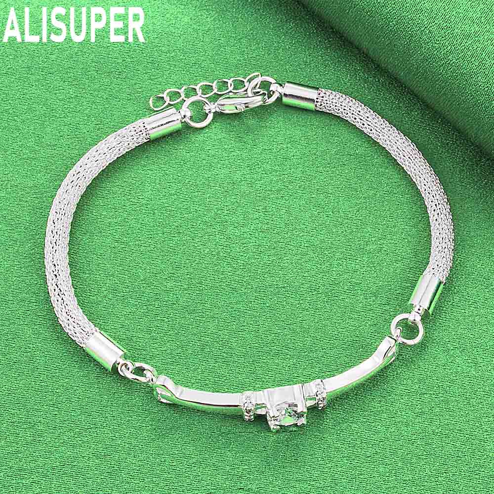 925 Sterling Silver Exquisite Mesh Woven AAA Zircon Bracelet Exquisite Gift Jewelry