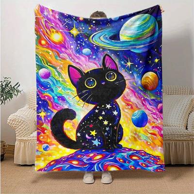 1 Stück Kosmische Katzen Kunstdecke Heimdekoration, Geschenkidee, Geeignet für Alle Jahreszeiten, Wohnzimmer, Reisen, Camping, Autodecken