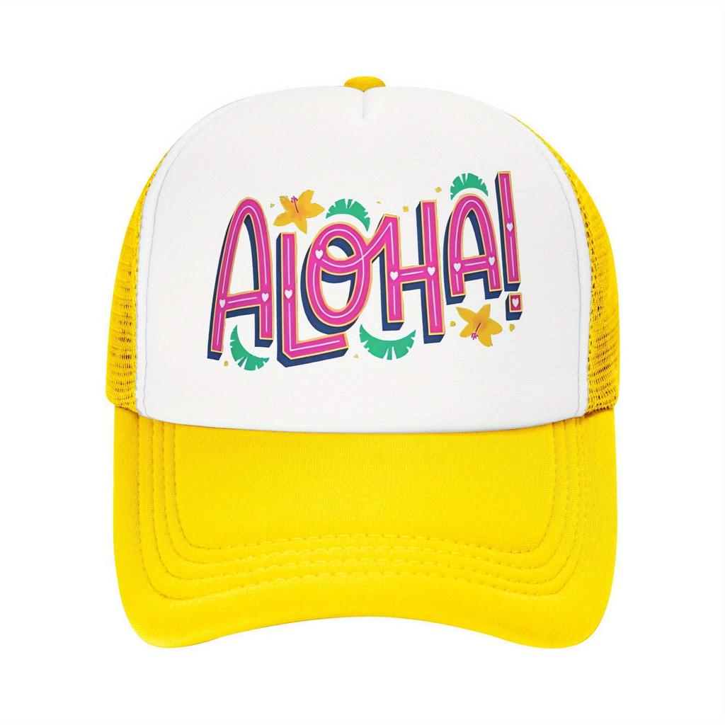 Aloha Print Trucker Hat Polyester Mesh Breathable Casual Sun Protection Baseball Cap for Adults