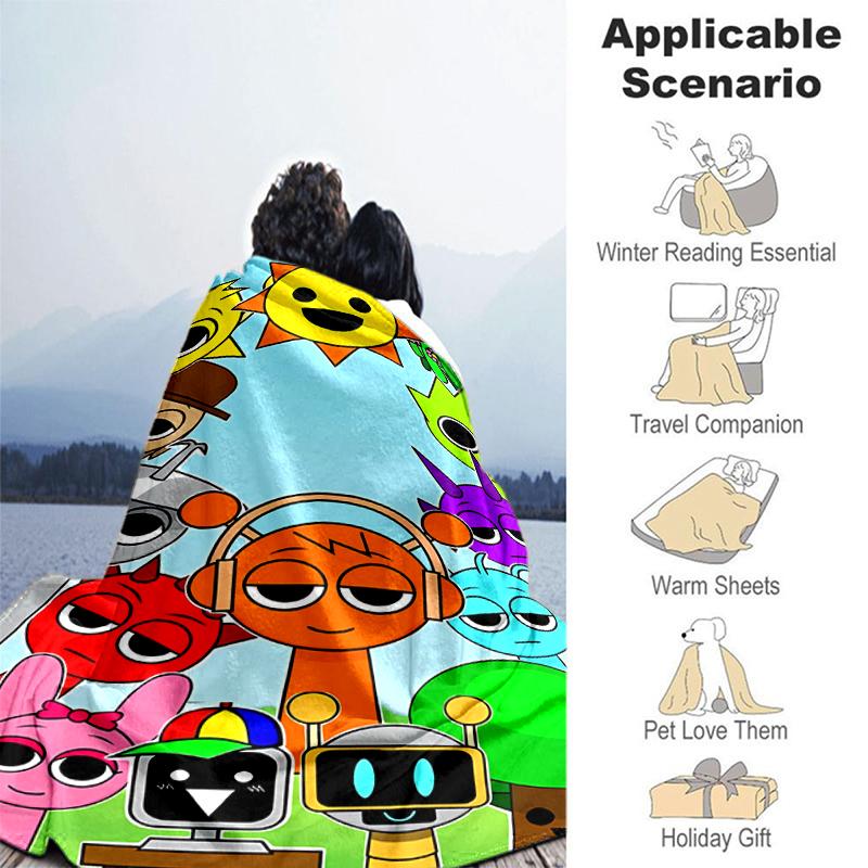 1pc Blanket Sprunki7 Print Design, Lightweight Blanket for Sofa, Bed- Soft &Warm, Gift for All Seasons like Christmas, Halloween