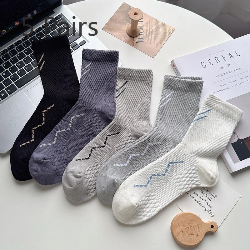 

5 пар мужских спортивных носков средней длины для осени и зимы, влагопоглощающие, дезодорирующие, антибактериальные, бесшовные гольфы для бега 5 pairs