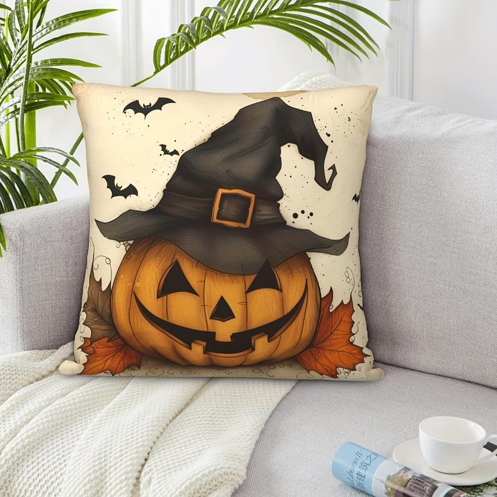 Halloween Linen Cushion Cover Trick or Treat Theme Pillowcase Pumpkin-Wizard Pillow Cover Halloween Party Decoration 2025