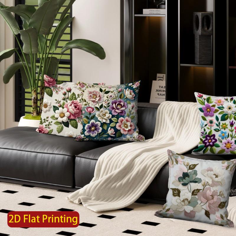 2D Vintage Floral Embroidery Style Throw Pillow Covers Pattern Cushion Cover Suitable For Sofa Bedroom Car Pillow Cover