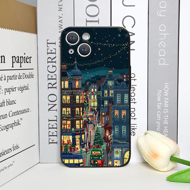 Custodia per Telefono con Motivo Scenico Vetrina Negozio Strada Nevosa di Natale per IPhone 17 16 12 11 14 Plus 13 15 ProMax Mini X XS XR Copertura Morbida