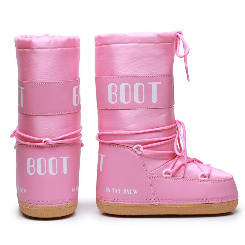Y025 Trendy 2025 Winter Skiing Space Boots: Stylish Round Toe, Mid-Calf Women's Snow Boots, Thickened Moon Shoes.