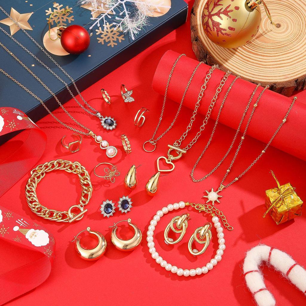 2025 Advent Jewelry Gift Box: Countdown Calendar with Earrings, Necklace, and Bracelet for Women