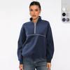 Damen S Halber Reißverschluss Langarm Sweatshirt Kontrastfarbe Lässiges Oberteil
