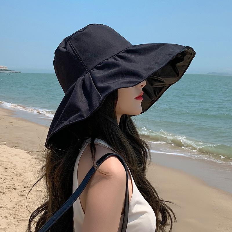 Summer Travel Sun Protection Hat Women Simple Solid Color Outdoor Casual Versatile Wide Brim Sunshade Fisherman Cap Breathable