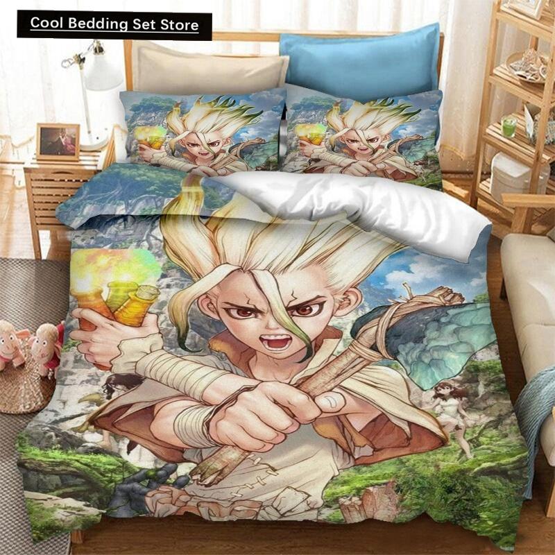 Ny Anime Dr.STONE 3D-trykk Sengetøy Sett Dynetrekk Putetrekk 2/3 Deler Dyne Sengetøysett Sengetøy Dynetrekksett