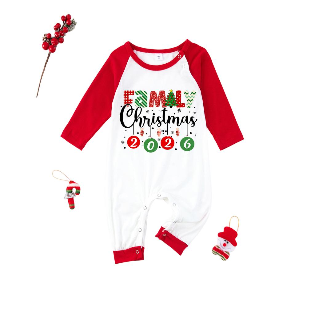 Christmas Print Family Matching Pajama Set, Round Neck Long Sleeve and Pants Loungewear for Parent and Child