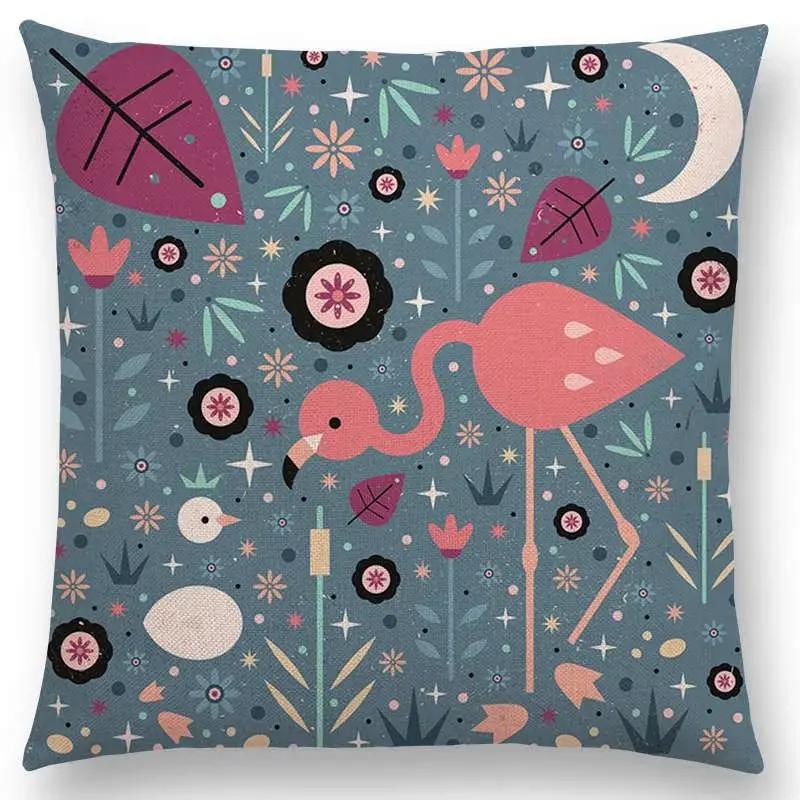 Niedliche Cartoon-Tiere Sofa Überwurf Kissenbezug Blumen Blatt Mond Sterne Nachthimmel Fuchs Flamingo Katze Schwan Vogel Narwal Kissenbezug