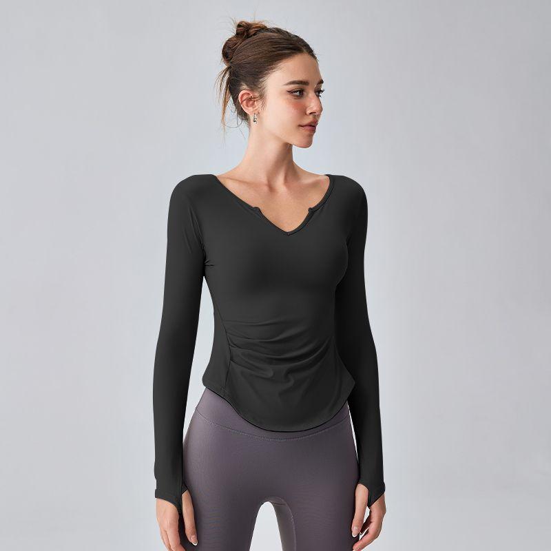 

Mitaogirl Kendall V-neck Long Sleeves T-shirt Women s Thin Yoga Wear Running Quick-Drying Tops Sports Workout Clothes Autumn Graphite Gray L