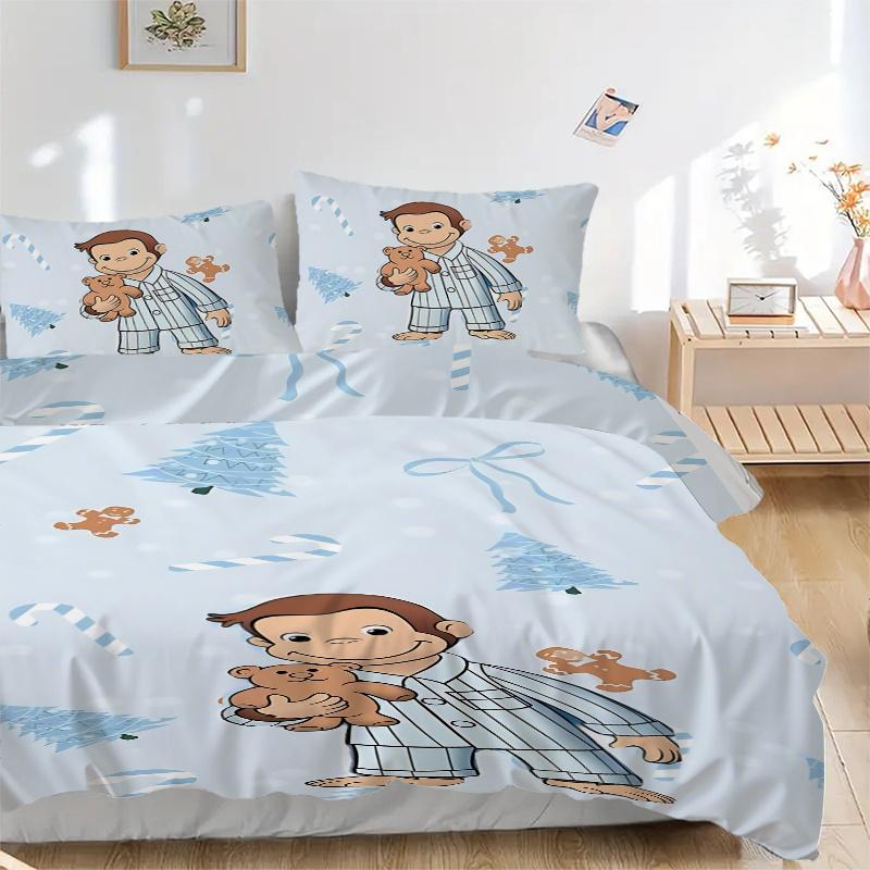 

3pcs Curious George Christmas Pajama Set-Festive Holiday Gift for Fans, Travelers & Everyday Use-Perfect for Decorating Bedrooms, Guest Room 135x200cm
