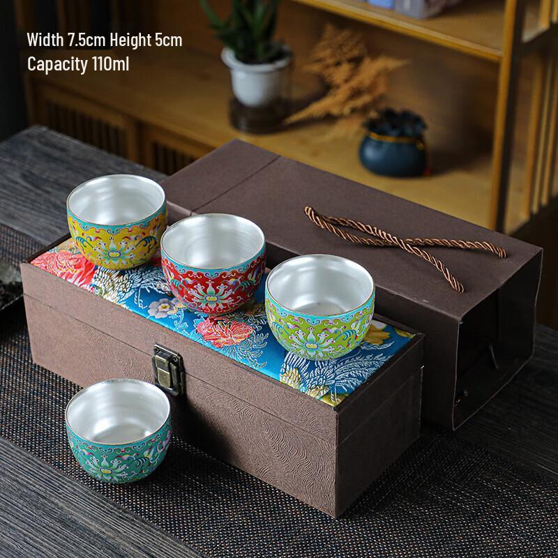 Chaxun Enamel Lotus Silver Ceramic Teacup