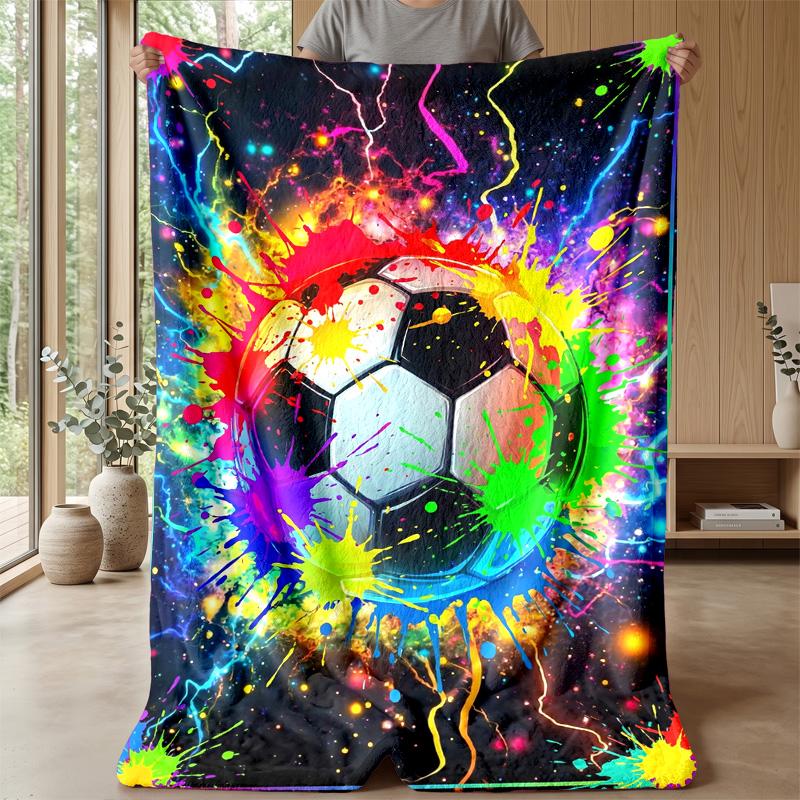 Colorful Soccer Ball Art  Blanket Personalized Name Flannel Blanket Soft Cozy Plush Throw for Sofa Bed Lightweight Home Decor