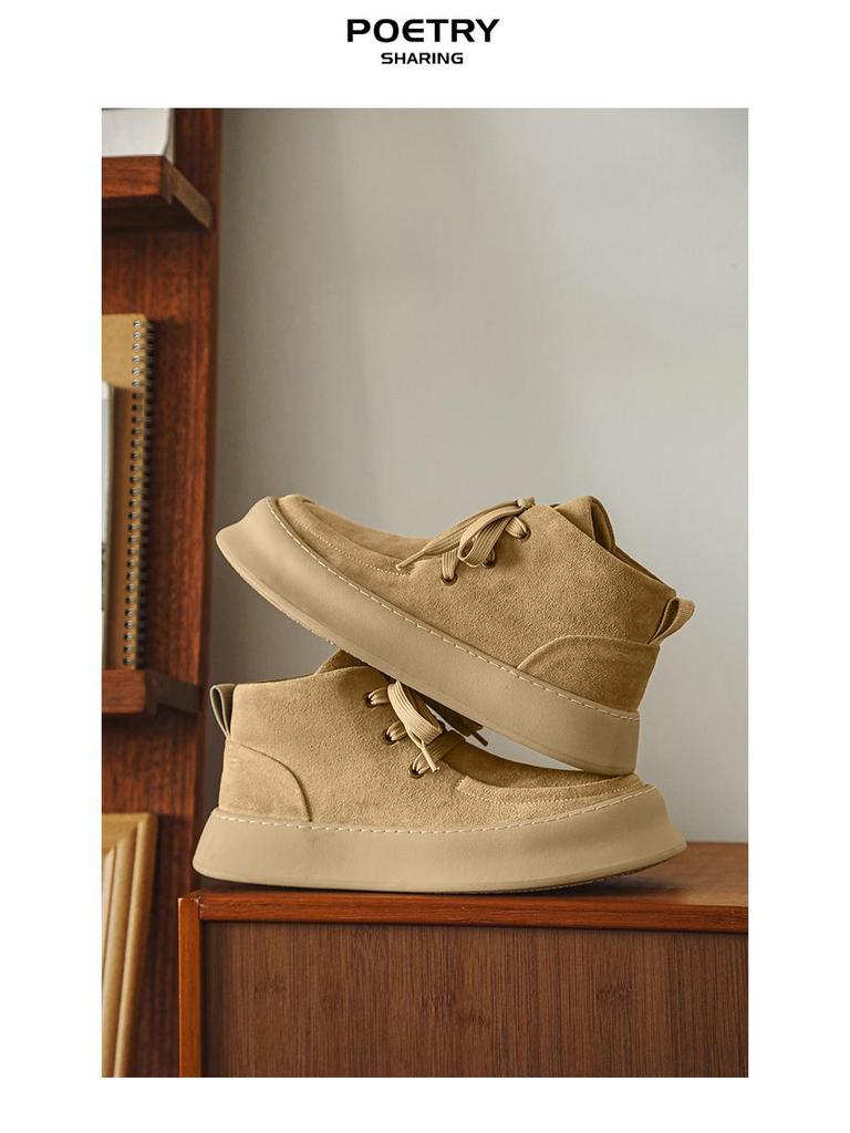 Men's Suede Leather High-Top Velvet Martin Boots - Lace-Up Thick-Soled Casual Shoes for Autumn/Winter