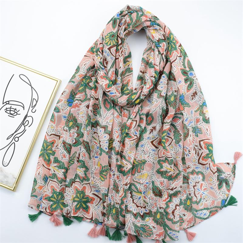 Autumn Fashion Ink Painting Floral Tassel Viscose Shawl Scarf Lady High Quality Wrap Pashmina Stole Bufandas Muslim Hijab Sjaal