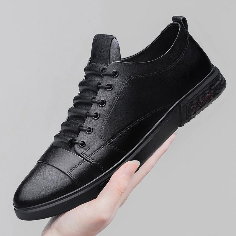Men Summer Winter Casual Sneakers ThickSoled New Versatile Leather Genuine Leather Suitable for Daily Wear and Various Occasions