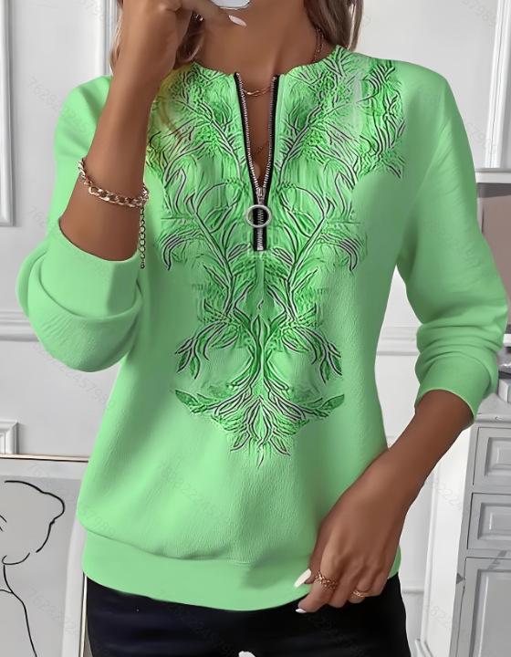 2025 Loose Fit Casual Outfit: Colorful Embroidered Zipper Top, Perfect for Walks and Dates
