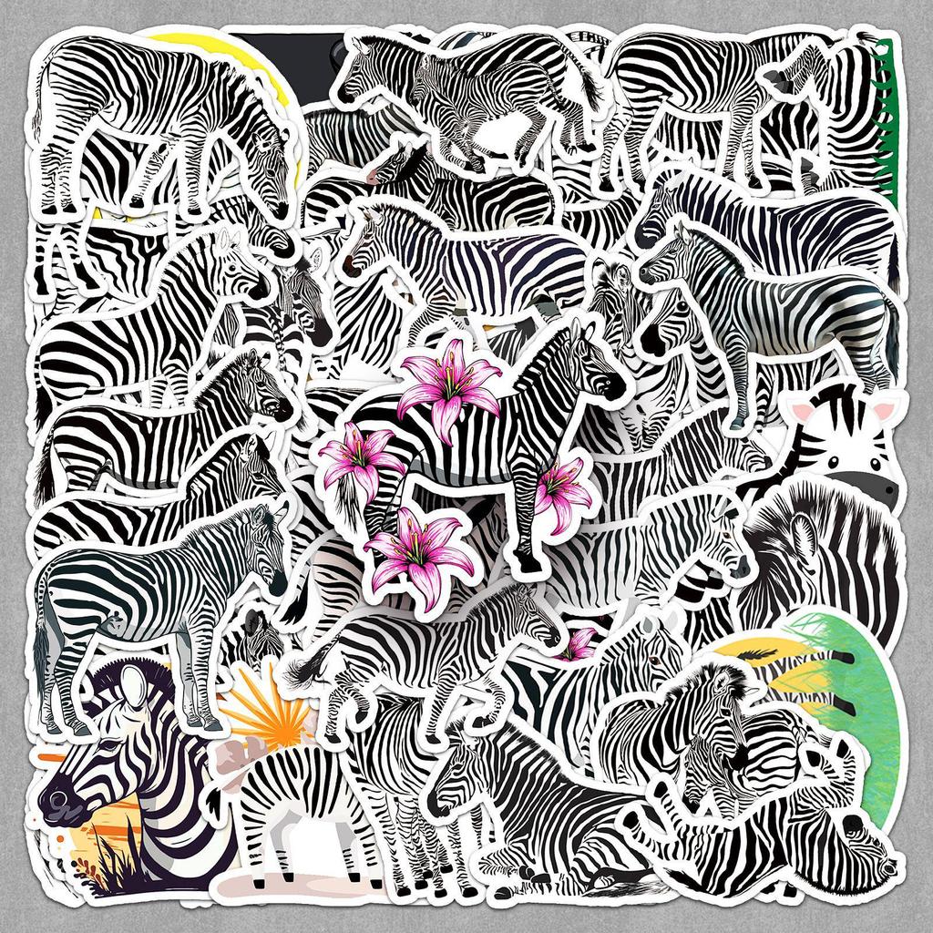 50 Zebra Stripes Animal Graffiti Stickers for Milk Tea Cup & Journal - Black & White Cute Decorative Stationery