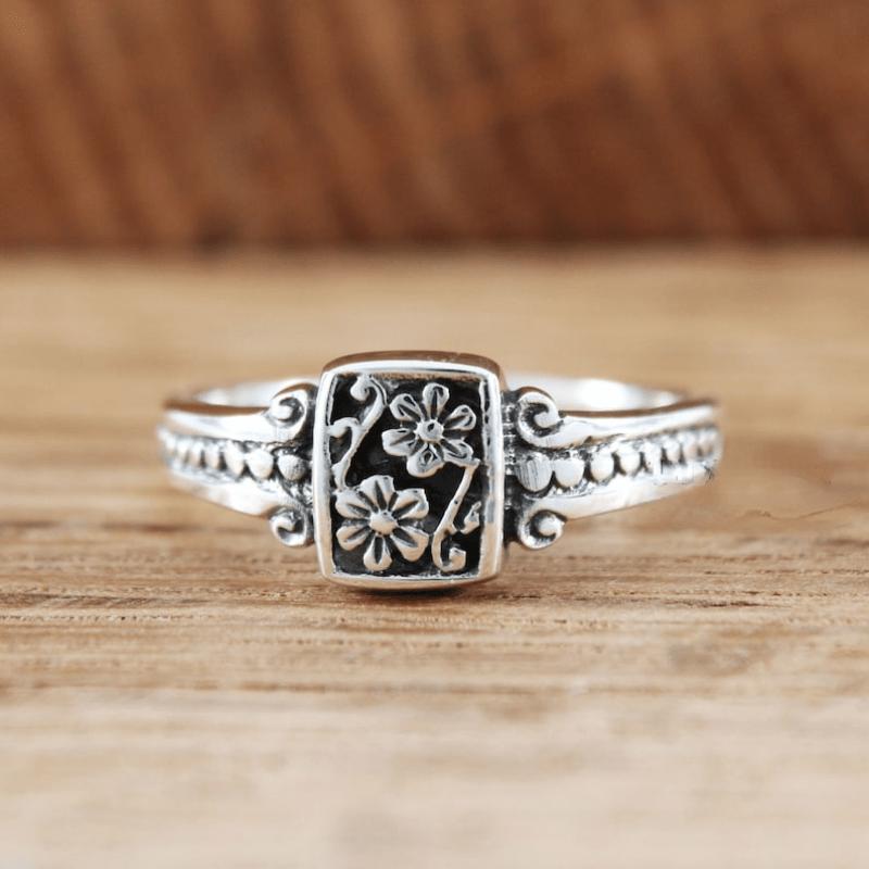 Винтажное богемное кольцо с цветком для женщин, с возможностью гравировки обещания, женский подарок, подходит для повседневных украшений 6