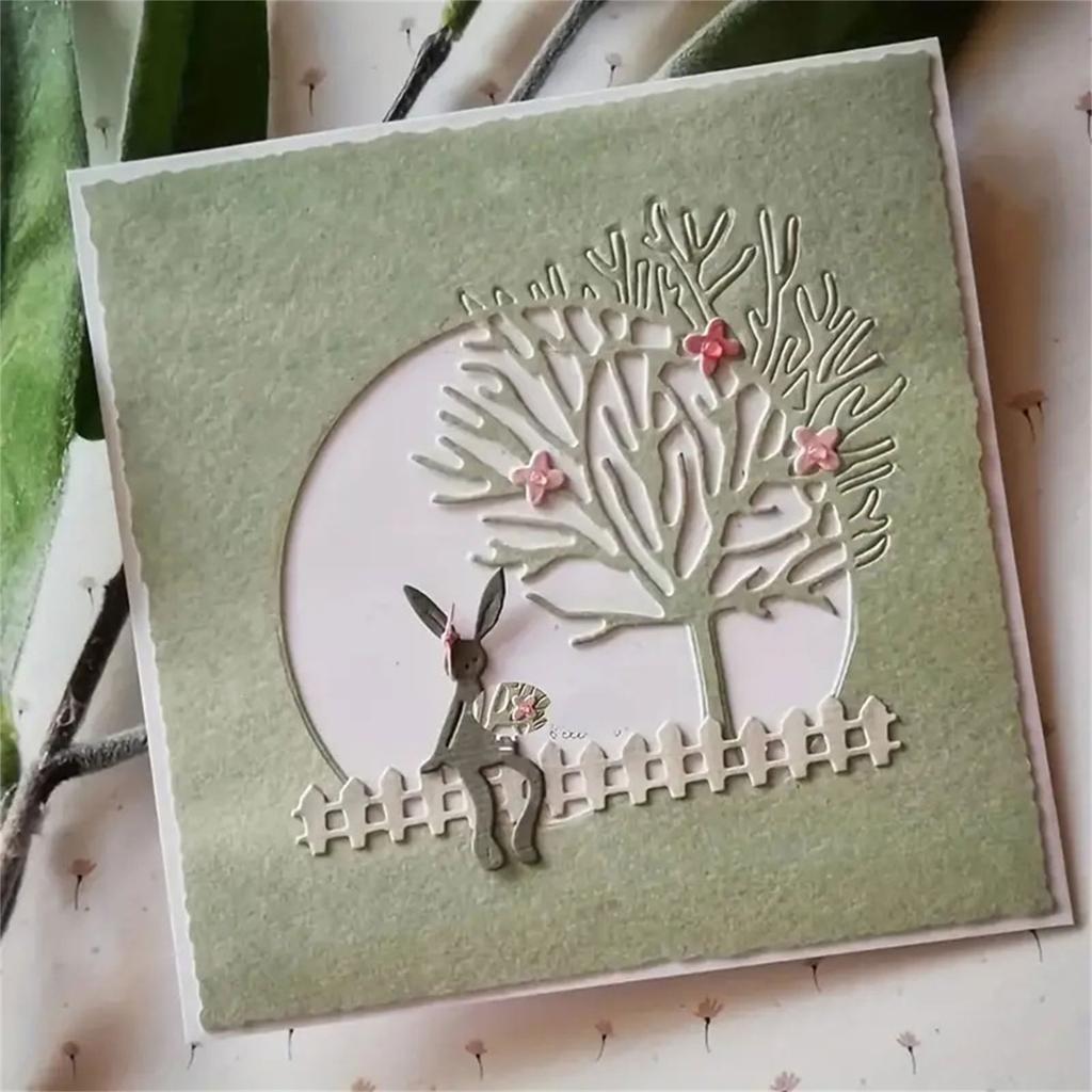 Rabbits Die Cut Tree Shape Die Cut Metal Templates Carbon Steel Cutting Dies for Card Making Scrapbooking Packaging