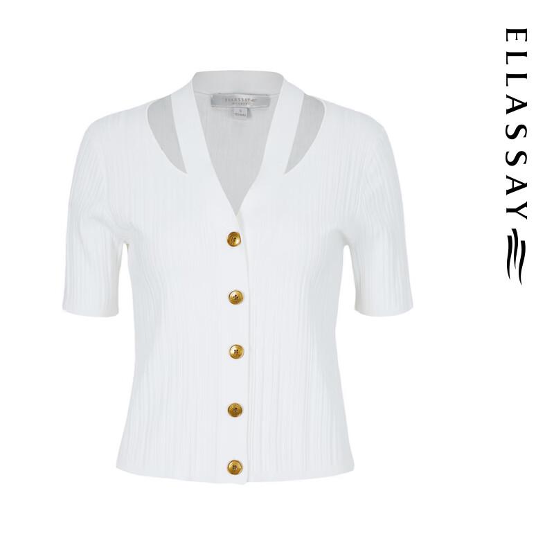 ELLASSAY Women's Slim Fit V-Neck Halter Knit Top