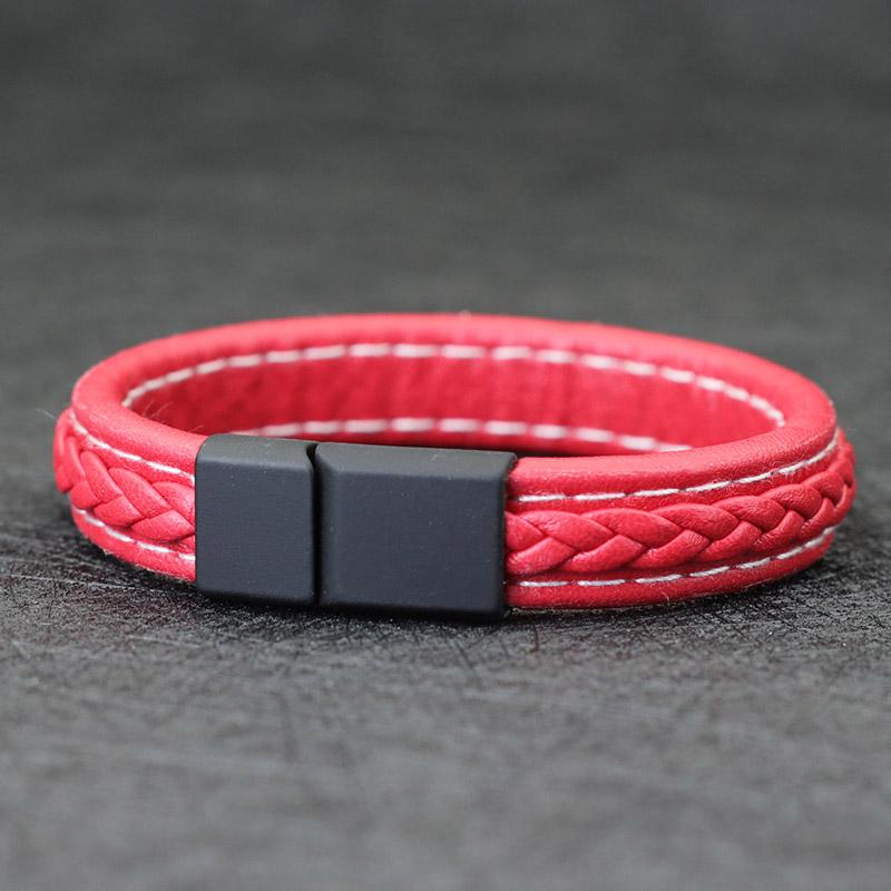 

Noter Men Leather Bracelet Detachable Black Buckle Bangle Homme Birthday Gift For Boyfriend Punk Jewelry Accessories Pulseras 205mm червоний