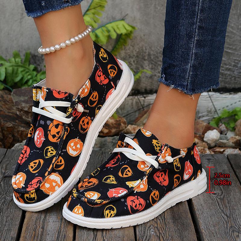 Colorful Pumpkin Print Casual Sneakers for Women Soft Bottom Lightweight Slip On Loafers Woman Comfortable Non Slip Flat Shoes