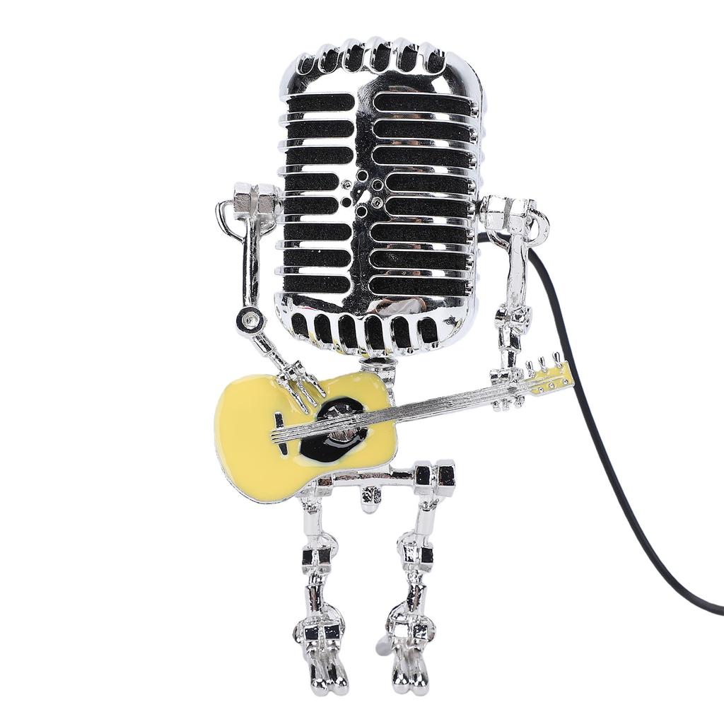 Yellow Guitar Microphone Desk Lamp USB Powered Vintage Microphone Guitar Robot Lamp for Music Lovers