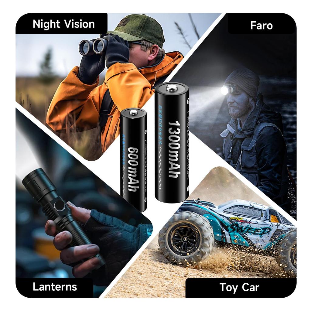 PALO Rechargeable Battery AA 1.2V Ni-MH Batteirse AA(HR6) 1300mAh and AAA(HR03) 600mAh NI-MH 2A/3A Rechargeable Batteries+6-slot charger