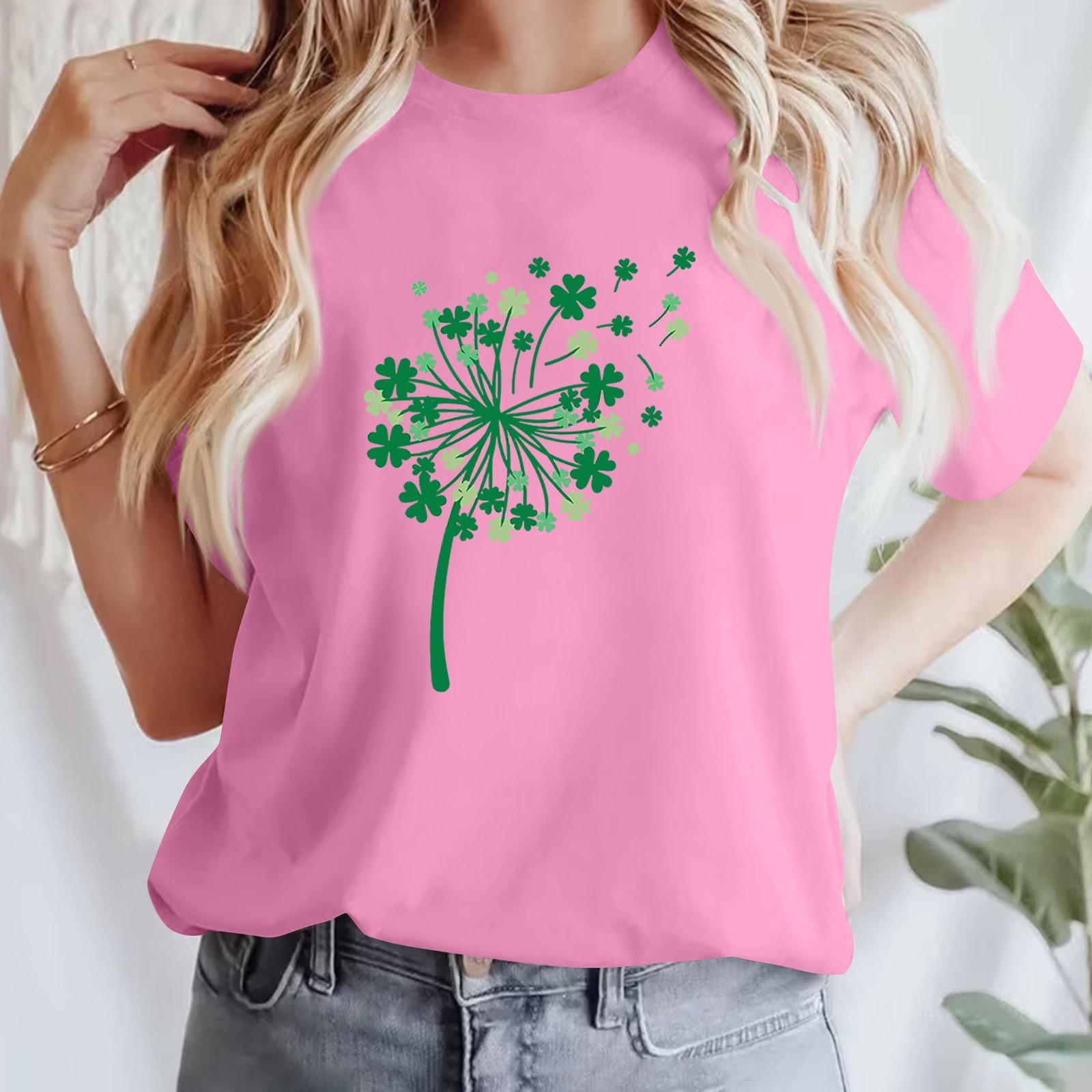 

Женская повседневная футболка с принтом, пуловер с круглым вырезом, топ с короткими рукавами L розовый