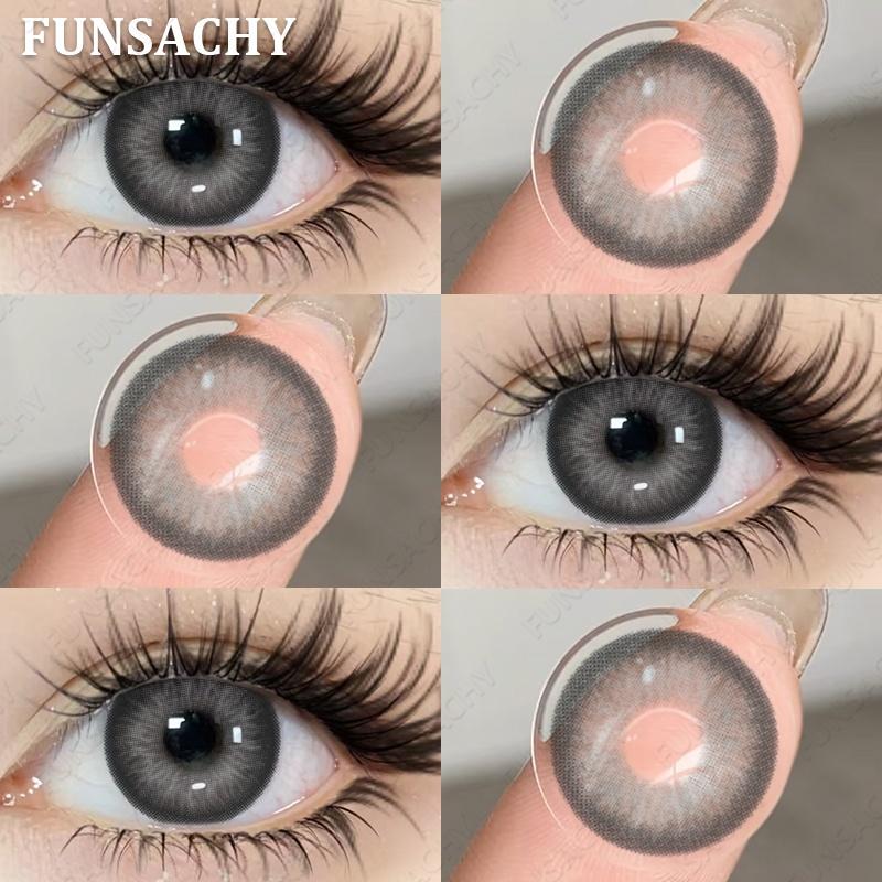 FUNSACHY 1 Pair Natural Brown Contact Lenses for Eyes Beautiful Pupils for Makeup Cosmetics Brown Color Lenses Gray Softlens