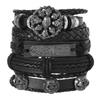 Men's Punk Skull Leather Bracelet Set Multi-Layer Gothic Rock Chain Bracelets Pentagram Charm Hip Hop Streetwear Badge Jewelry Accessories for Him