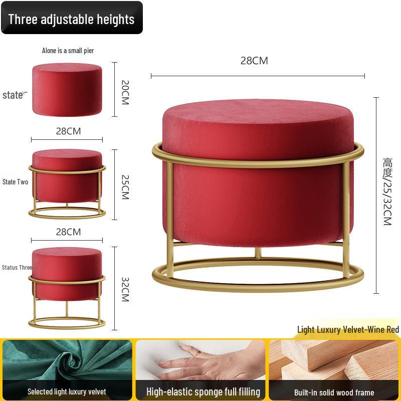 Solid Wood Round Stool - Light Luxury Shoe Changing/Footrest, Living Room/Entryway Bench/Pier, Coffee Table Accent.
