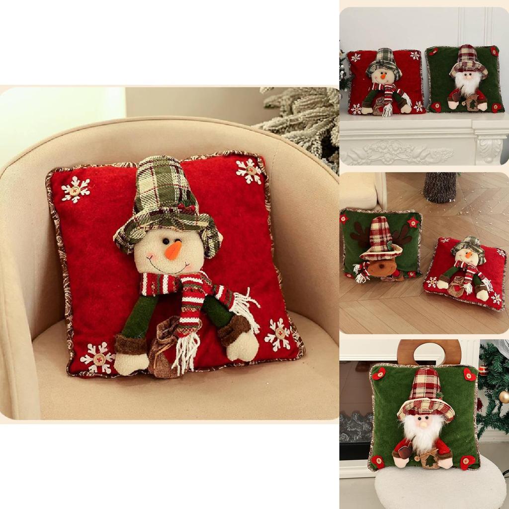 Festive Cartoon Santa Claus Plush Pillow Cover Decorative Hat For Cozy Home And Party Decor
