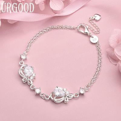 925 Sterling Silver Módní svatební šperky AAA Zirkonový náramek ve tvaru srdce