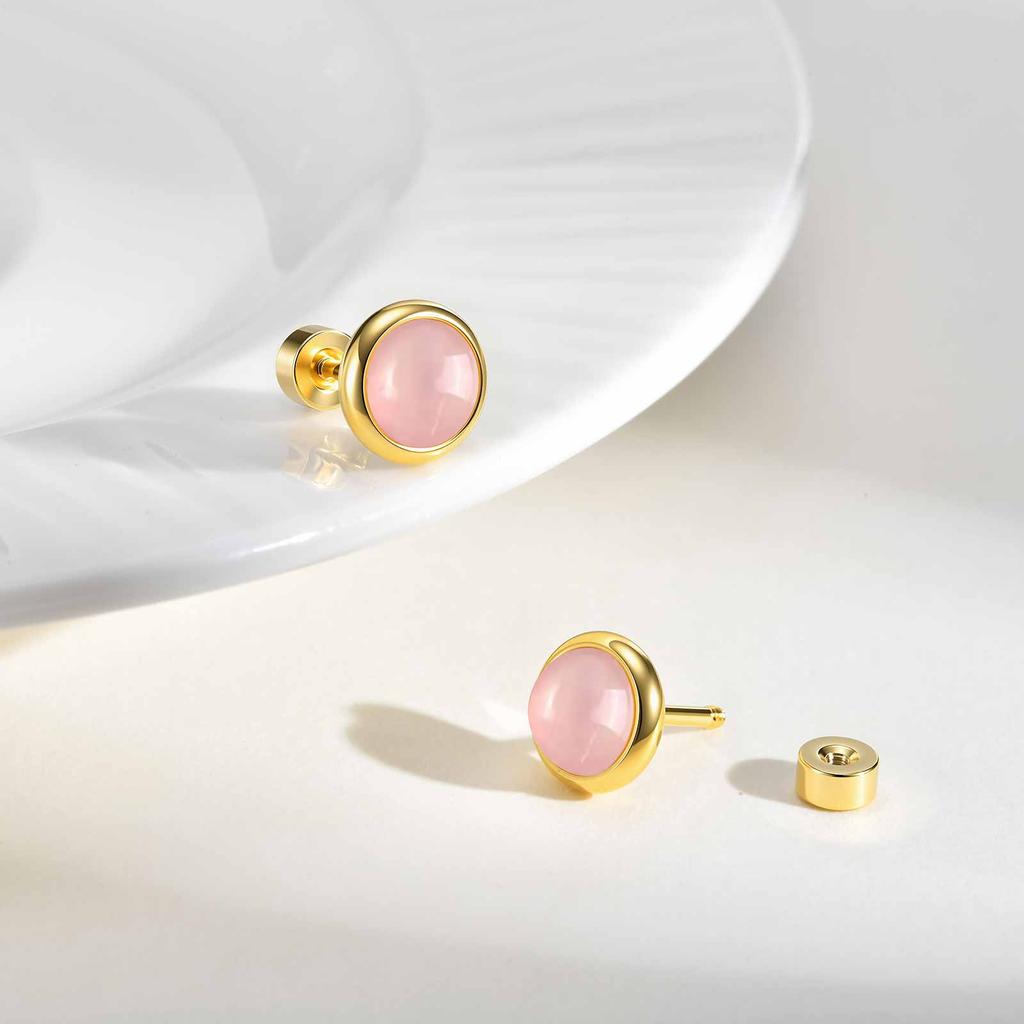 Vnox Small Nature Stone Stud Cartilage Earrings for Women Girls, 8mm Wide Stainless Steel Flat Back Earring for Sensitive Ears
