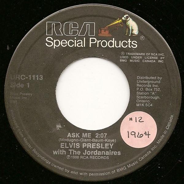 

7-дюймовая пластинка ELVIS PRESLEY THE JORDANAIRES Ask Me The Girl Of My Best Friend URC1113 RCA Special Pro Канада Рок Б/у