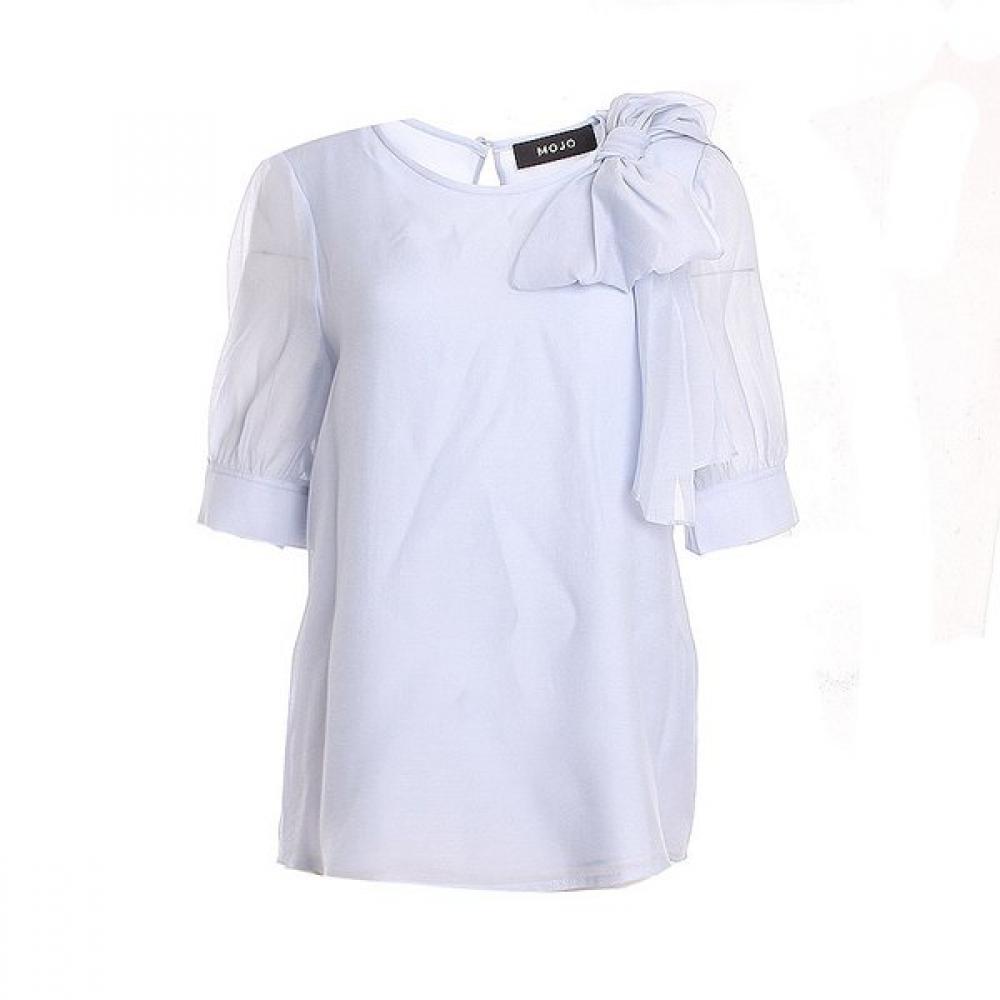Mojo Ribbon Chiffon Round Sky Blue Blouse J252xsc023 sky blue/55