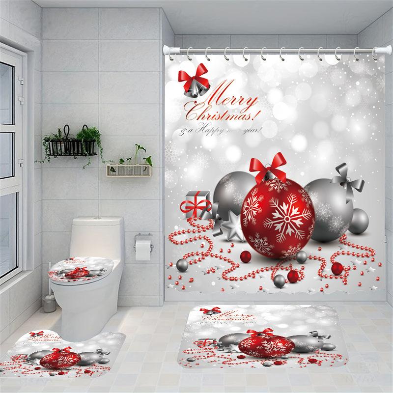 Christmas Series Shower Curtain Digital Printing Bathroom Shower Curtain Four-Piece Polyester Shower Curtain