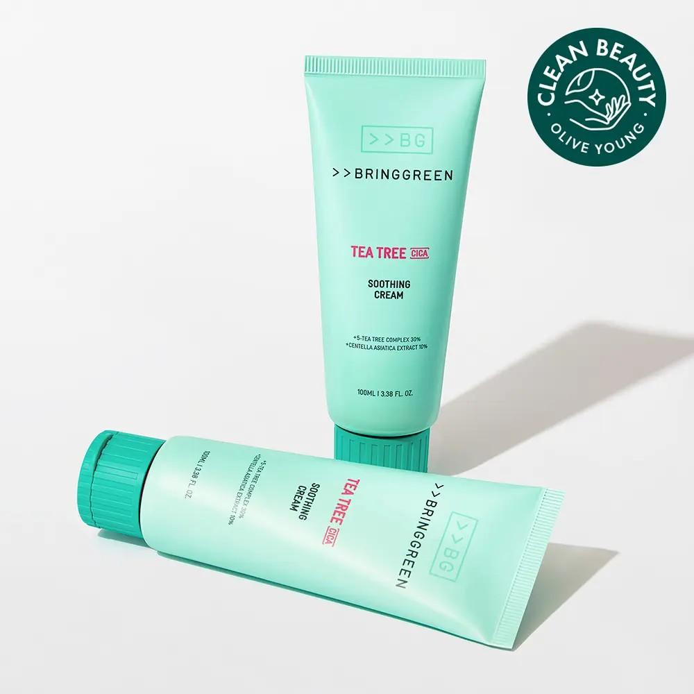 BRING GREEN Tea Tree Cica Soothing Cream Plus 100ml x2 Acne Calming Moisturizer Set