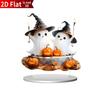 Spooky Halloween Acrylic Ornament with Oval Base Adorable Festive Pumpkin Bat Tabletop Decoration for Party Home Decor