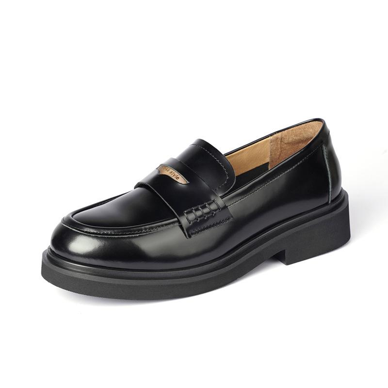 Новые модные туфли на низком каблуке с пряжкой-ремнем весна лето осень и зима кожаные туфли высококлассная мода универсальные из коровьей кожи женские туфли 35 чёрный 8479₽