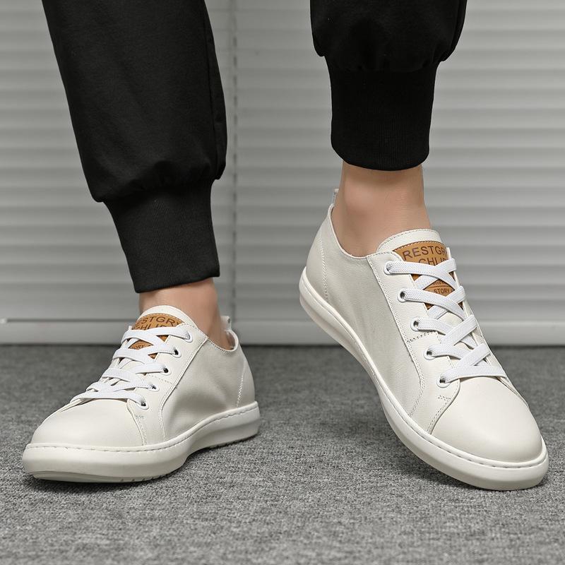 The first layer of cowhide white shoes men's summer new versatile trendy shoes leather breathable casual versatile board shoes single shoes