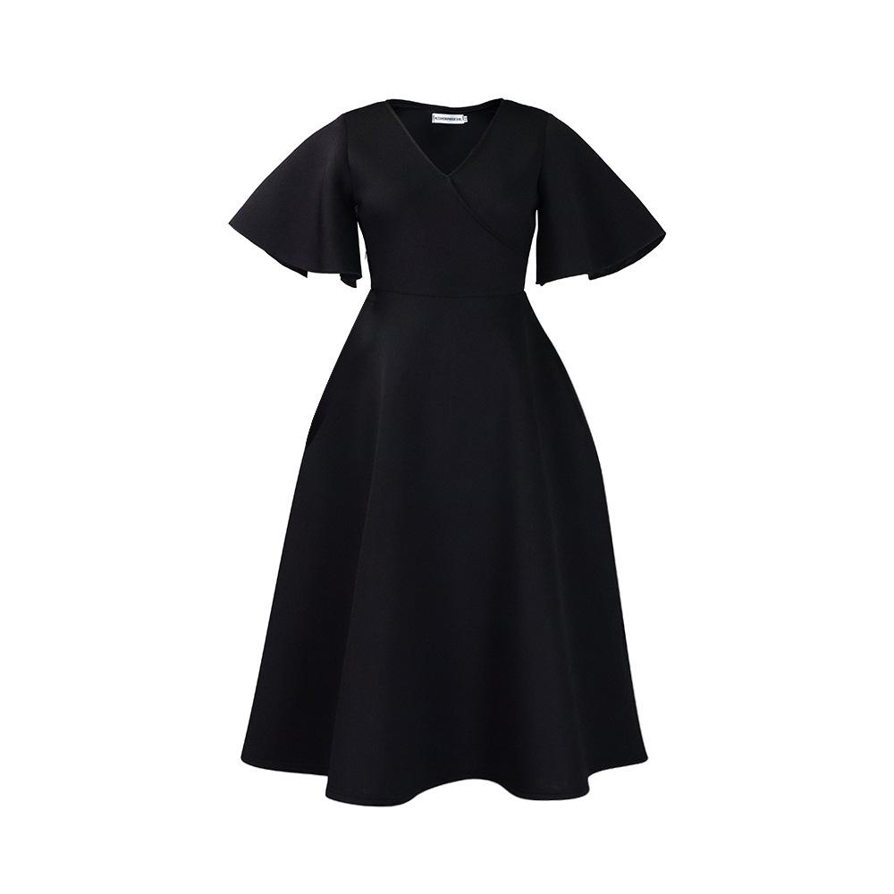 Abito estivo da donna Taglie forti Manica svasata Scollo a V Temperamento alla moda Abiti con gonna ampia e orlo