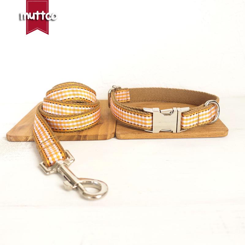 MUTTCO Brown Plaid Dog Collar and Leash Set, Small L
