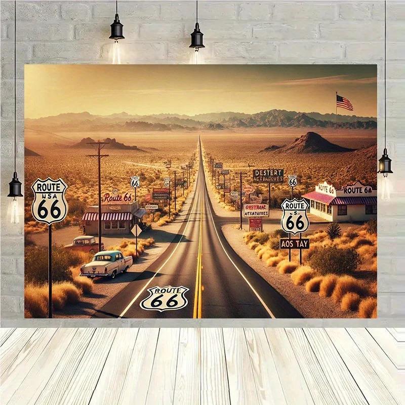 1, Route 66 Background Cloth, Background Decoration, Room, Photo Studio Prop - Suitable for Home Decoration, Parties