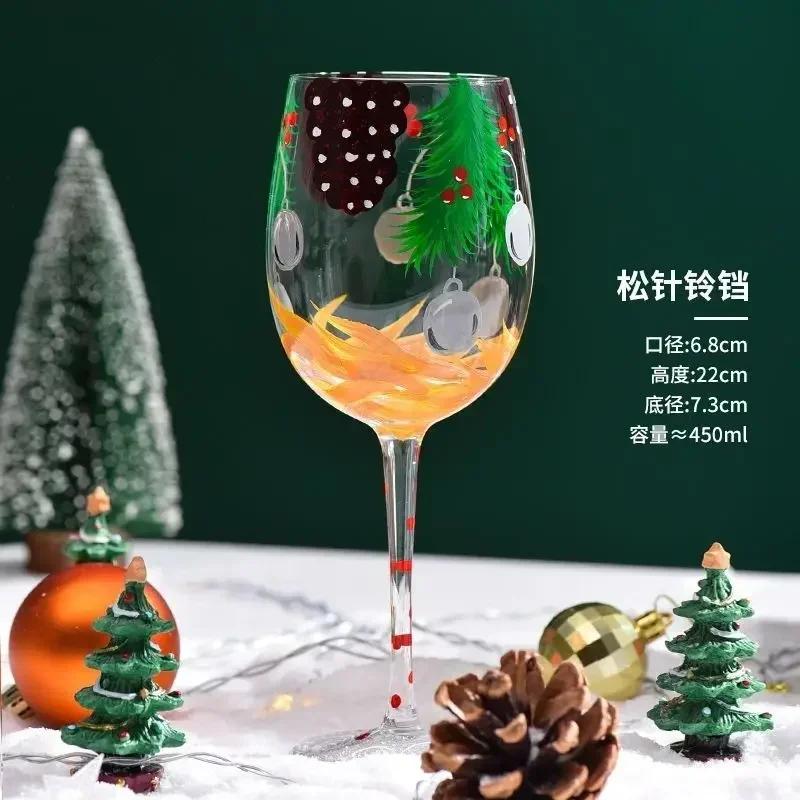 1pcs Christmas Series Red Wine Glasses Festival Cartoon Pattern Crystal Glass Cup Christmas Party Red Wine Champagne Glasses
