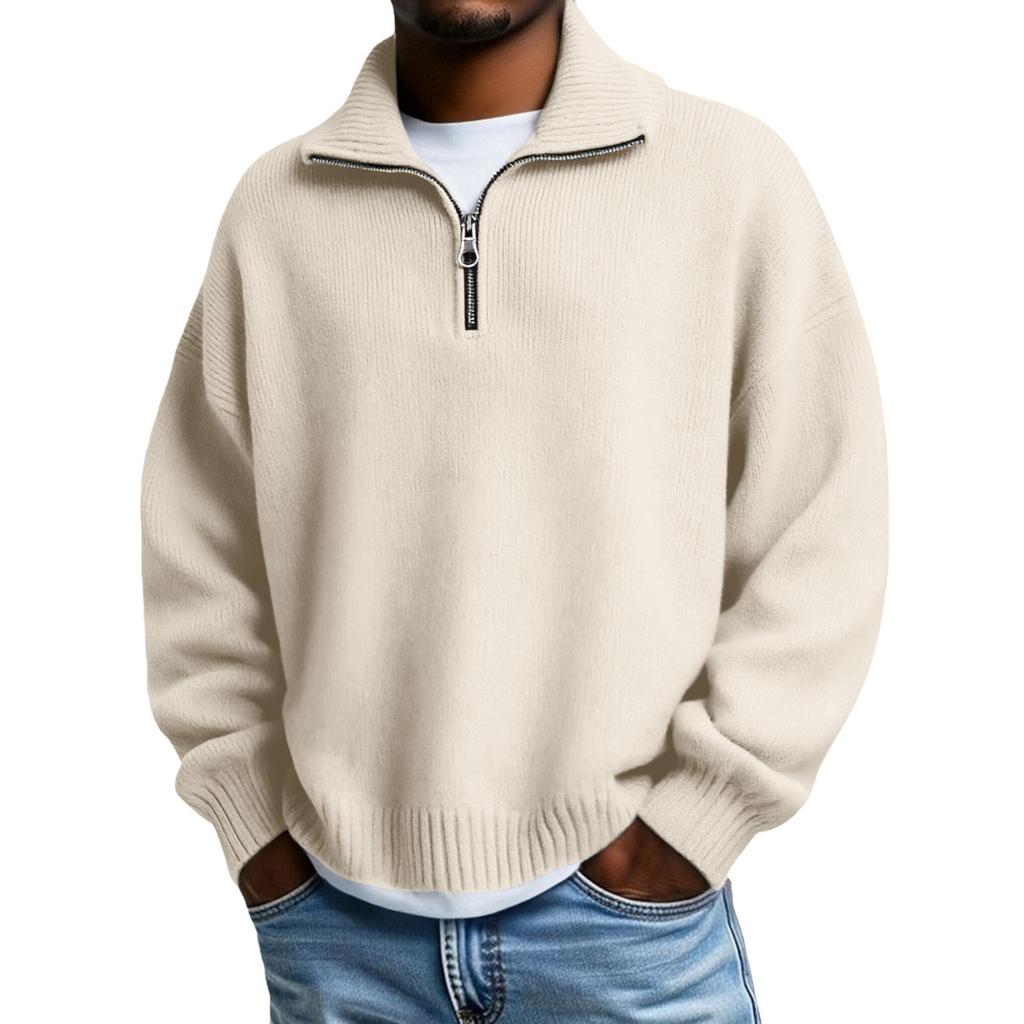 Men's Big Size Knitting Zipper Keep Warm Base Layer Shirt Sweater